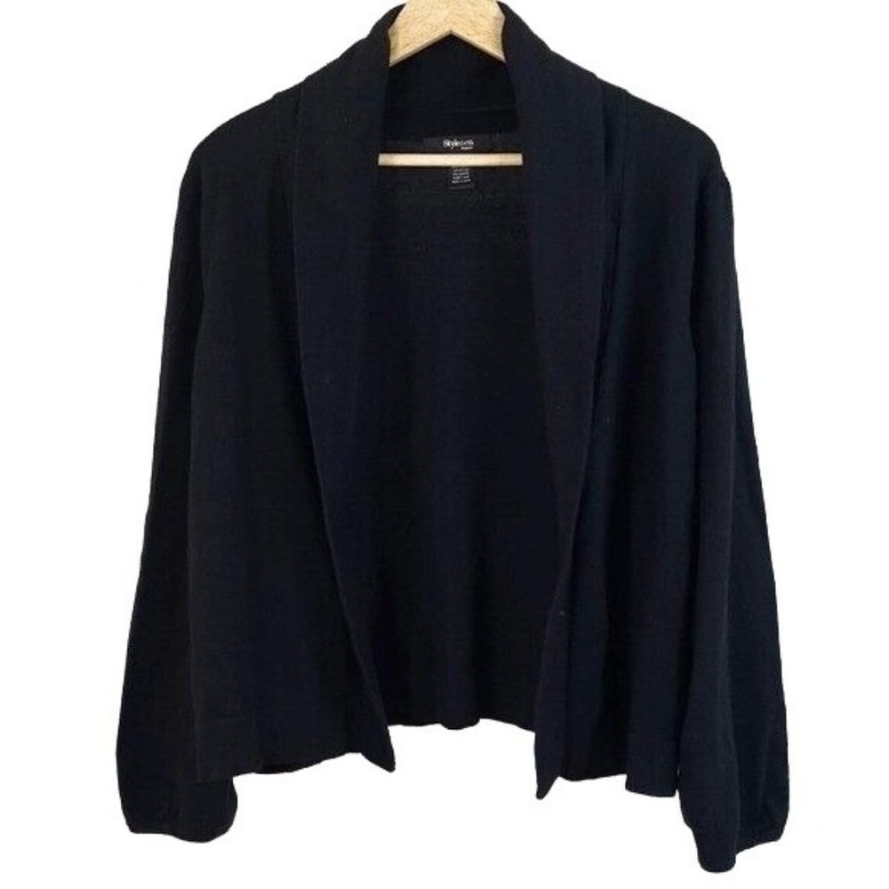Style & Co. cardigan sweater black Size 2X shawl collar open angora rabbit blend